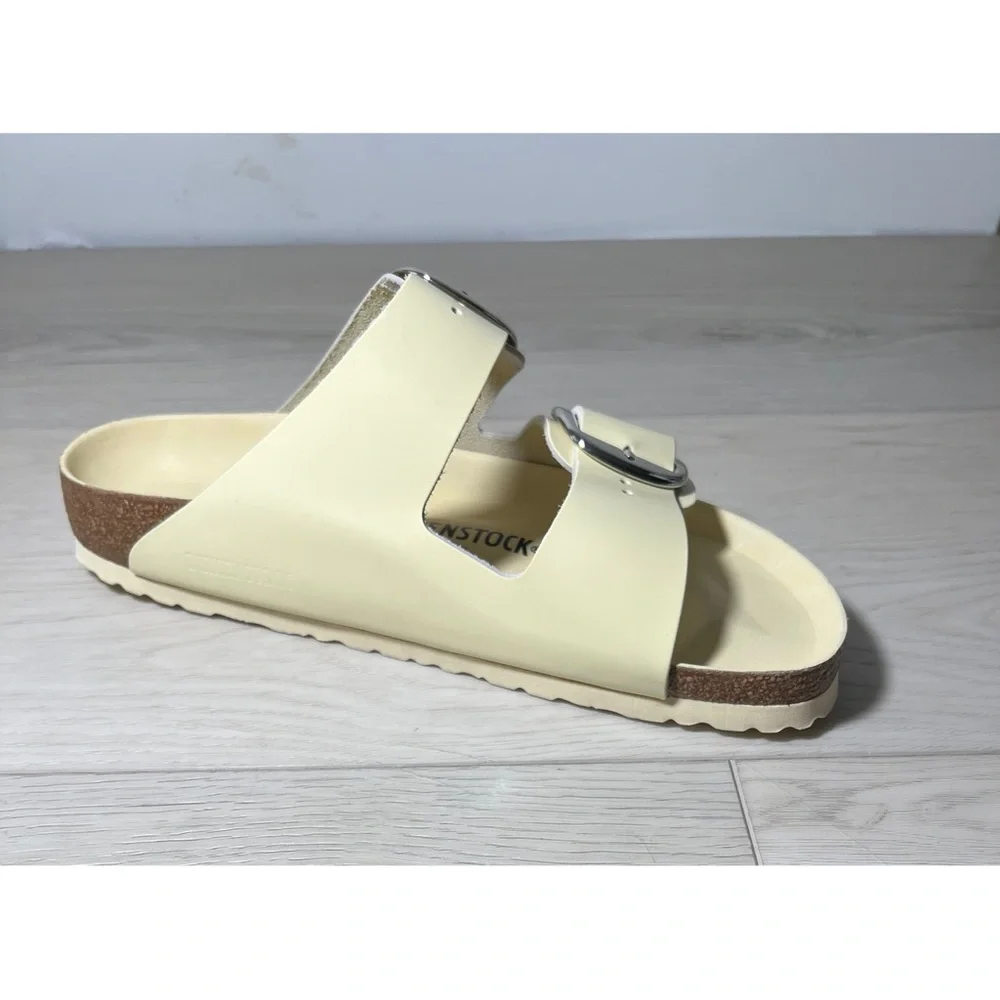 +NEW Birkenstock Arizona Big Buckle Natural Leather Patent High-Shine Butter